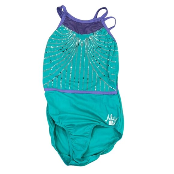 Sylvia P Other - Sylvia P Aly XS Adult Teal & Purple Strappy Back Gymnastics Leotard With Sequins